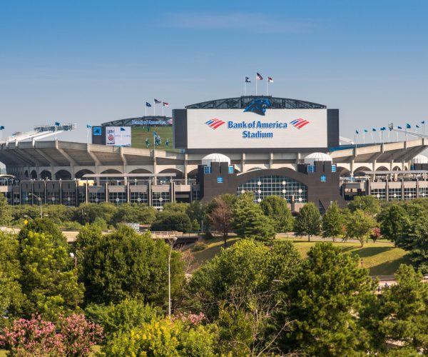 The Bank of America Stadium, the home of the Carolina Panthers, in Charlotte, NC on a clear day